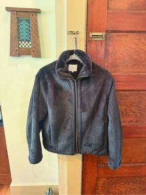 Vince Navy Faux-Fur Zip Jacket